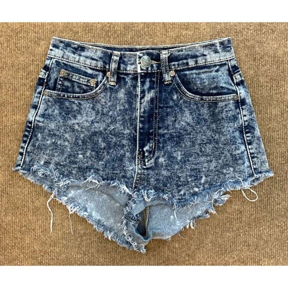 Denim Blvd Shorts Womens S Cut-Off High Rise Acid Washed Stretch Jean Y2K - Picture 1 of 9